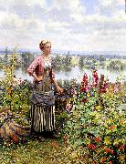Daniel Ridgeway Knight Maria on the Terrace with a Bundle of Grass oil painting reproduction
